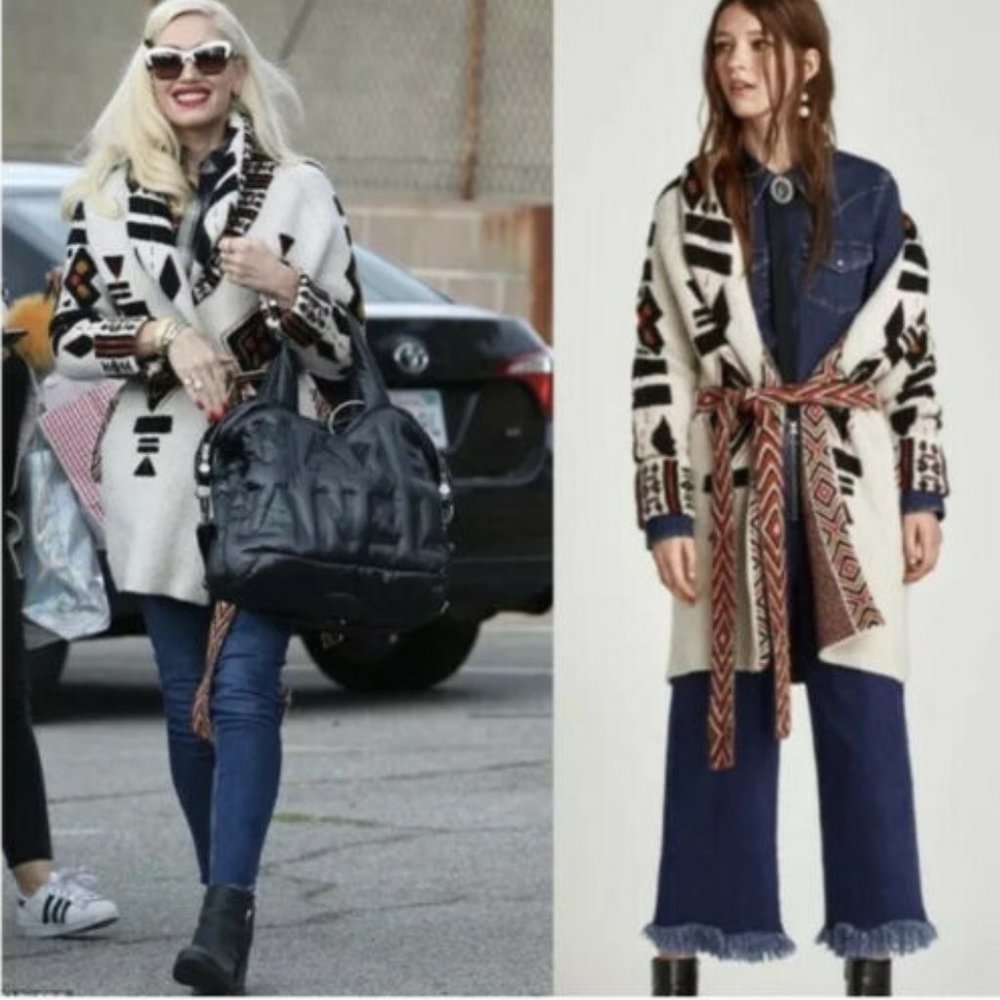 Zara AZTEC Sweater Coat Cardigan Ivory S